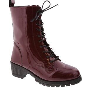 Top Moda Burgundy Patent Combat Boots